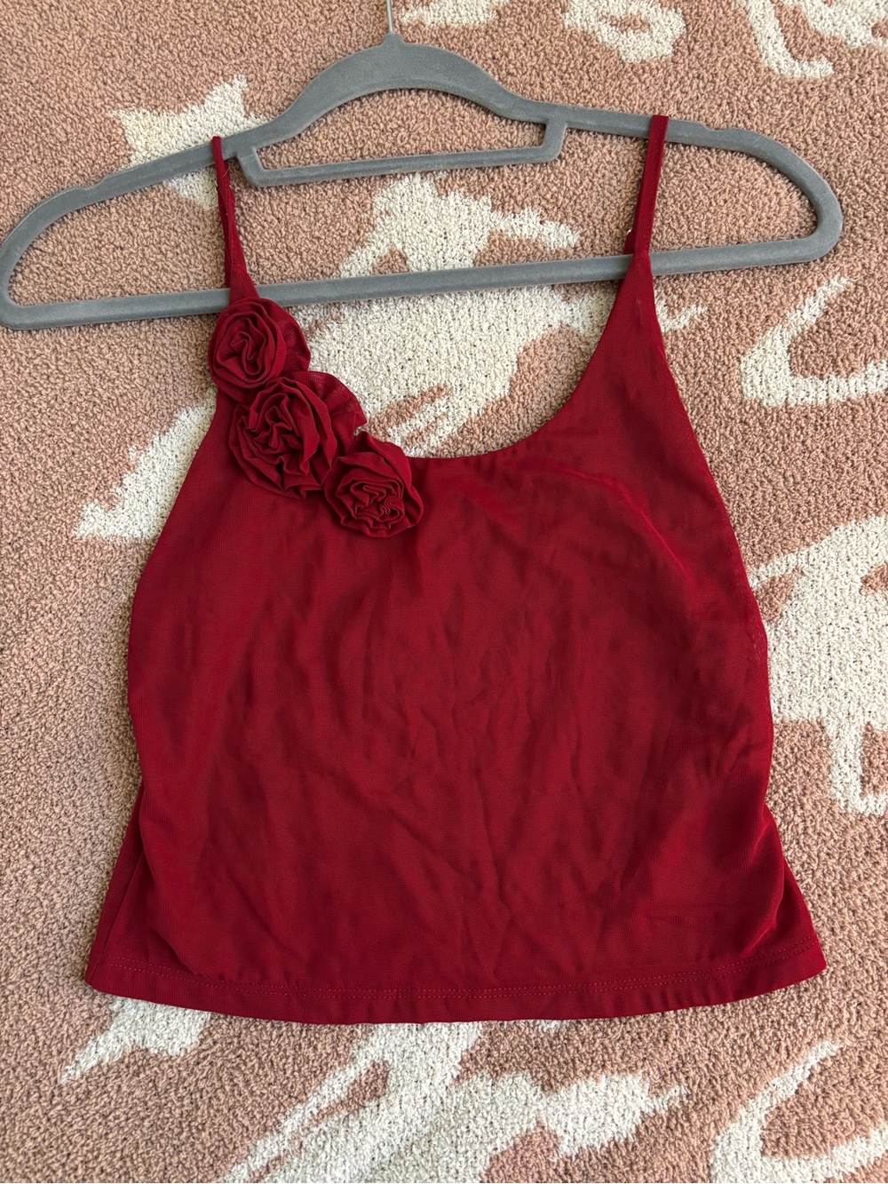 Red Floral Appliqué Spaghetti Strap Tank Top